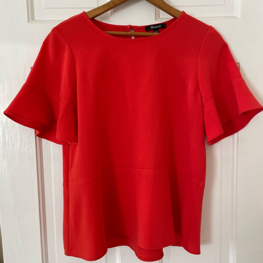 Madewell Poppy Red Flutter Sleeve Short-Sleeved Top